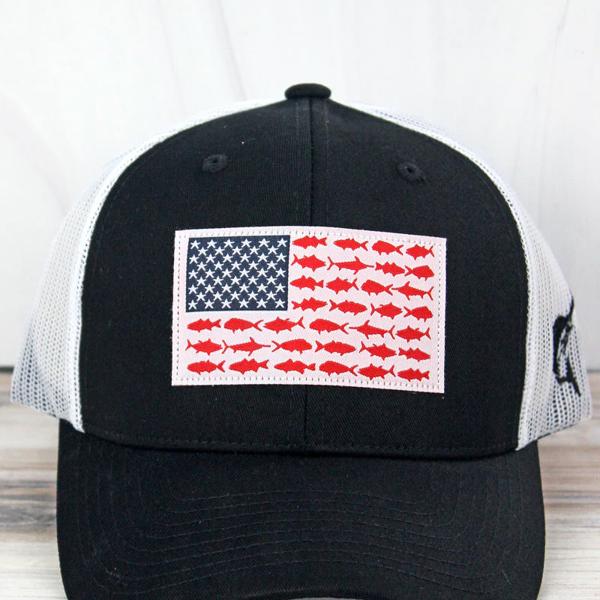 Fish Flag Hat Black & White Trucker Hat