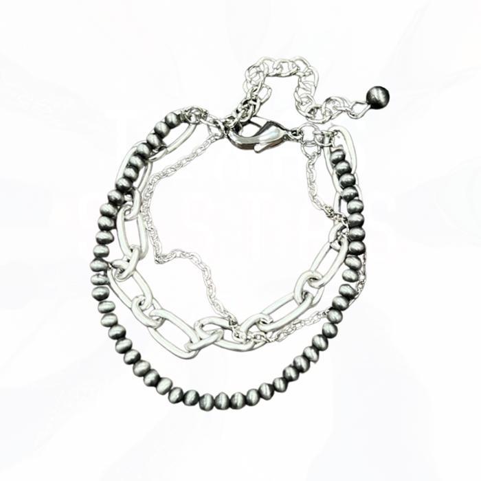 Navajo Beads & Silver Chains Bracelet Adjustable