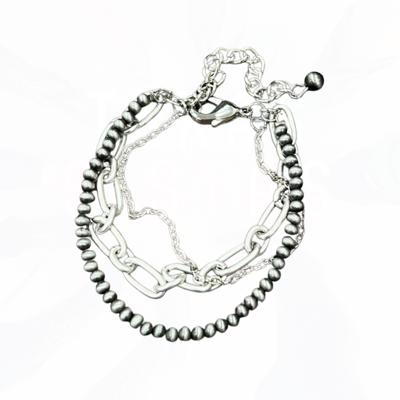 Navajo Beads & Silver Chains Bracelet Adjustable