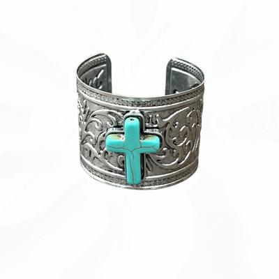 Turquoise Cross Silver Cuff Bracelet