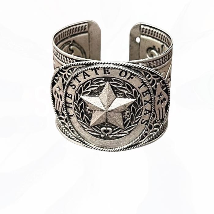 Silver Western State of TEXAS Star Cuff Bracelet