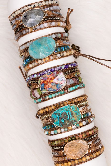 Natural Stone Rose Multi Color Vegan Wrap Bracelet