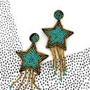  Seed Bead Star Fringe Earrings Turquoise & Gold - Free Shipping