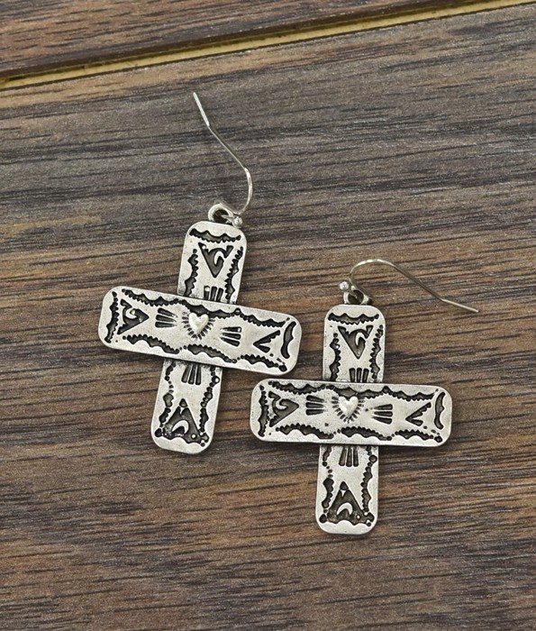 Aztec Cross Silver Heart Design Earrings