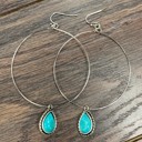  Turquoise Teardrop Hoop Drop Earrings