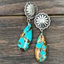  Natural Gemstone Silver Concho Drop Earings