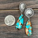  Natural Gemstone Silver Concho Drop Earings