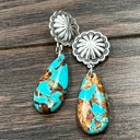  Natural Gemstone Silver Concho Drop Earings