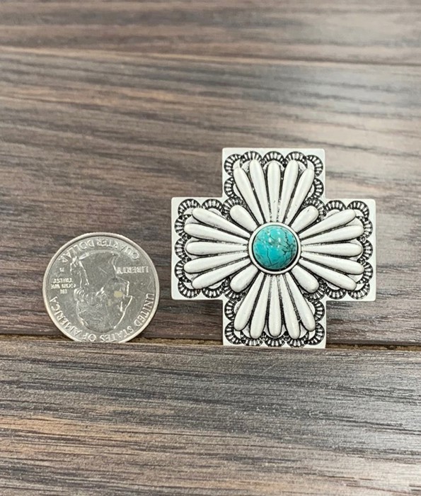 Concho Turquoise Stone Cross Cuff Ring