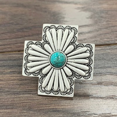 Concho Turquoise Stone Cross Cuff Ring