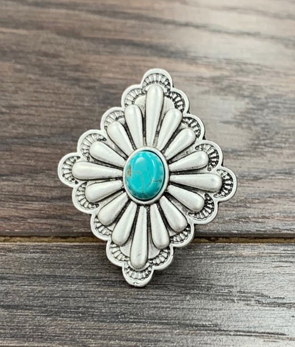 Silver Design Concho Cuff Ring Turquoise Stone