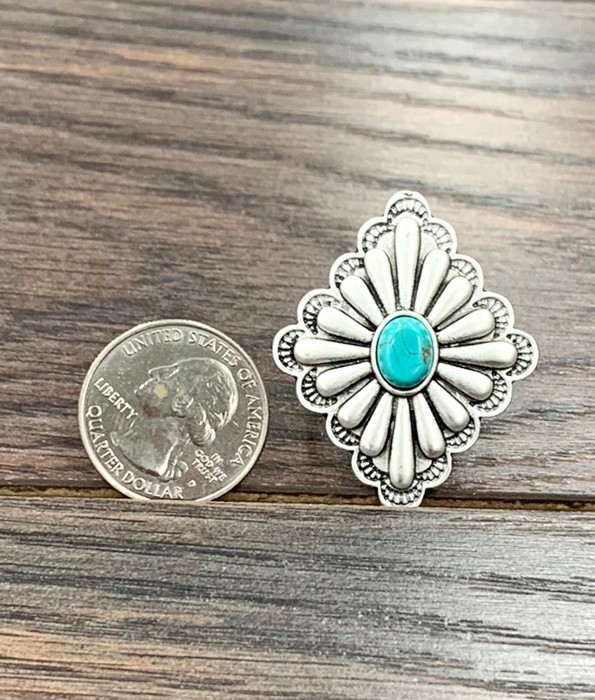 Silver Design Concho Cuff Ring Turquoise Stone