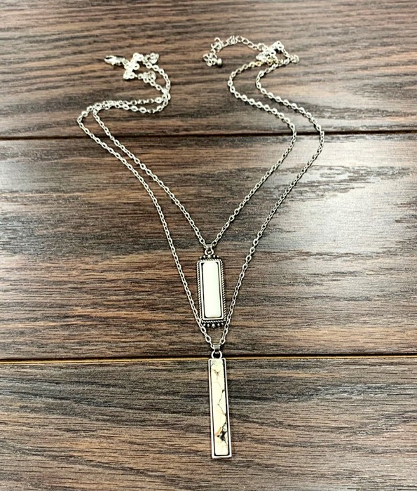Double White Turquoise Bar Necklace