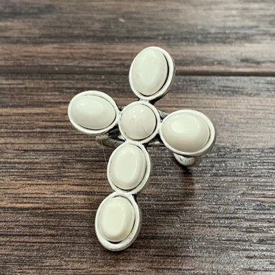 White Turquoise Cross Cuff Ring
