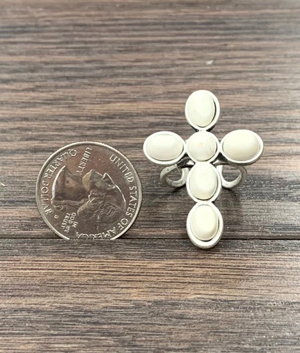 White Turquoise Cross Cuff Ring