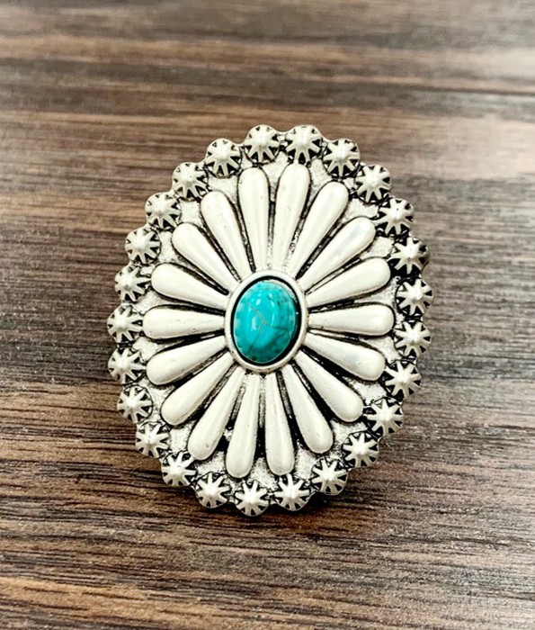 Concho Starburst Turquoise Stone Cuff Ring
