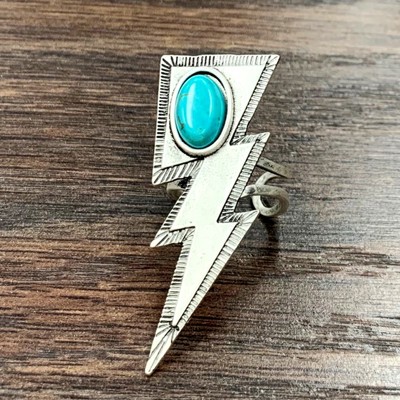 Navajo Lightning Bolt Turquoise Stone Cuff Ring