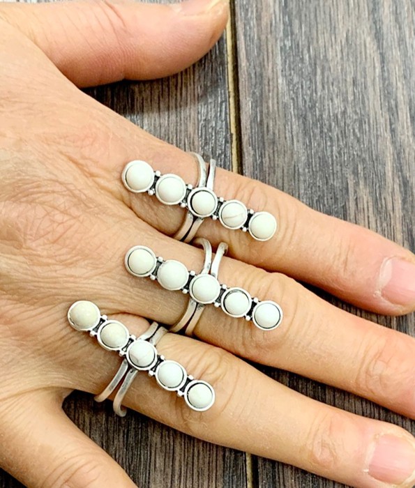 White Natural Stone Cuff Ring