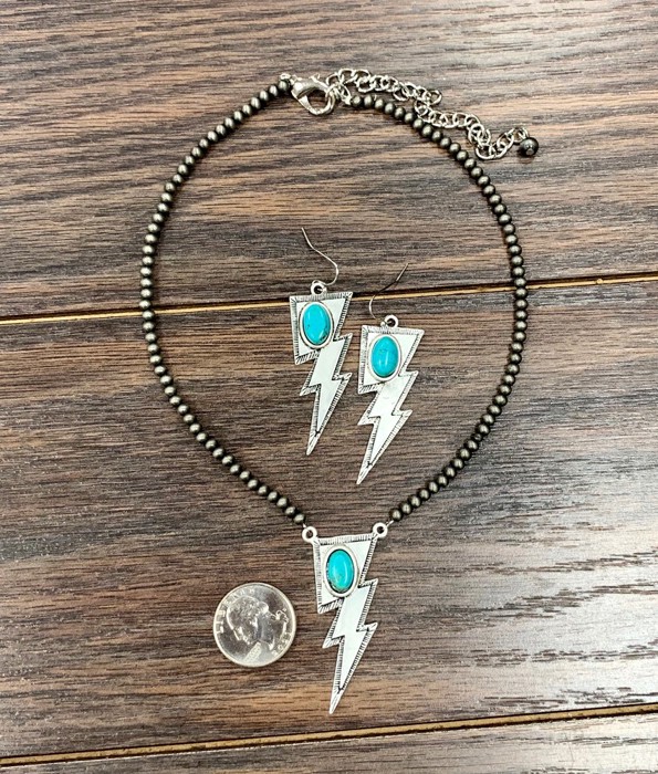 Navajo Lightning Bolt Silver Turquoise Necklace & Earring Set