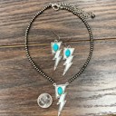  Navajo Lightning Bolt Silver Turquoise Necklace & Earring Set