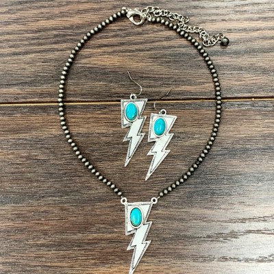 Navajo Lightning Bolt Silver Turquoise Necklace & Earring Set