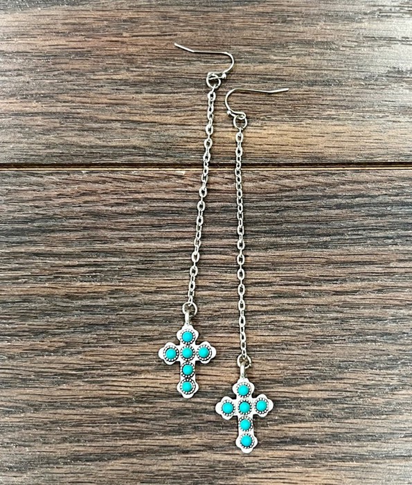 Cross Dangle Turquoise Earrings