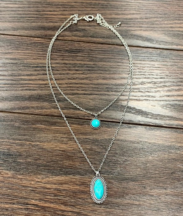 Double Chain Turquoise DROP Necklace