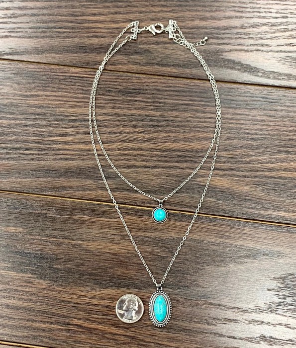 Double Chain Turquoise DROP Necklace