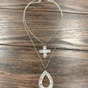  Silver Aztec Cross Teardrop Double Chain Necklace