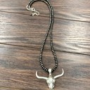  30" Navajo Bead Longhorn Pendant Necklace