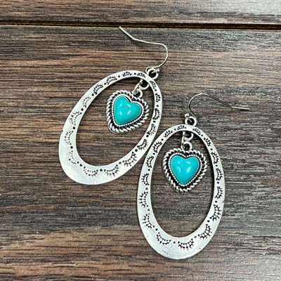 Heart Turquoise Drop Dangle Silver Earrings