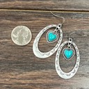  Heart Turquoise Drop Dangle Silver Earrings