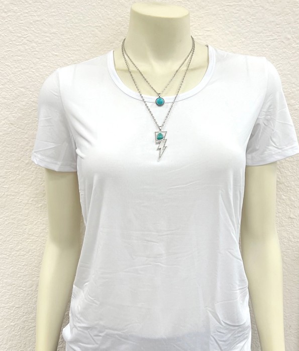 Double Strand Lightning Bolt Tuquoise Silver Necklace