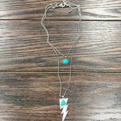 Double Strand Lightning Bolt Tuquoise Silver Necklace