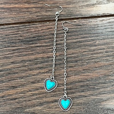 Turquoise Dangle Heart Drop Earrings