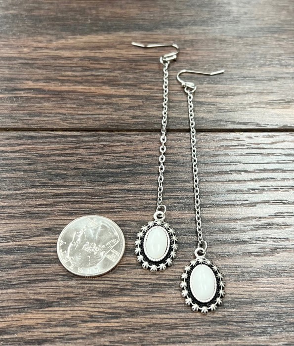 White Stone Starburst Dangle Drop Earrings
