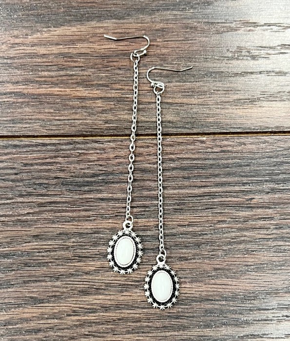 White Stone Starburst Dangle Drop Earrings