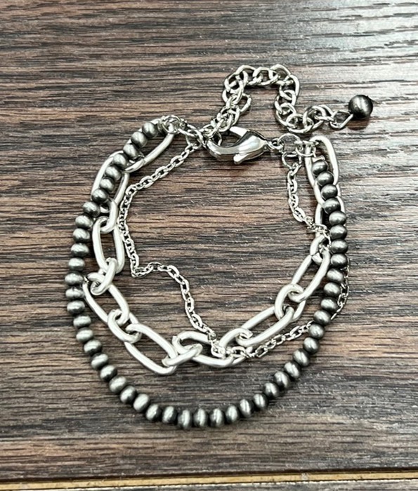 Navajo Beads & Silver Chains Bracelet Adjustable