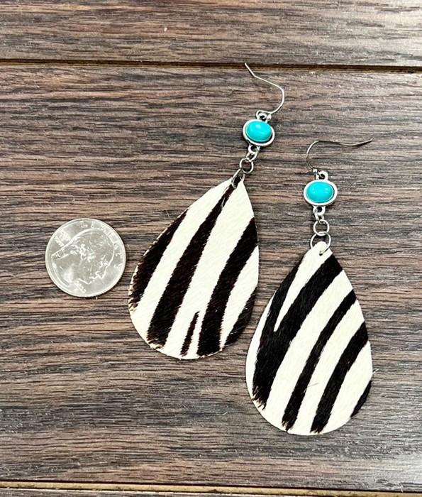 Natural Turquoise Stone Hair on Hyde Leather Drop Earrings