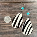  Natural Turquoise Stone Hair on Hyde Leather Drop Earrings