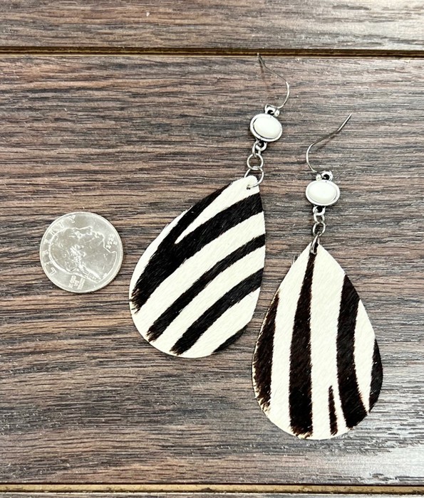 White Turquoise Hair On Hyde Leather Animal Earrings