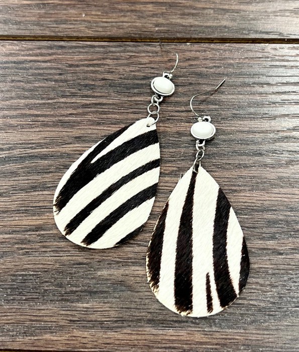 White Turquoise Hair On Hyde Leather Animal Earrings