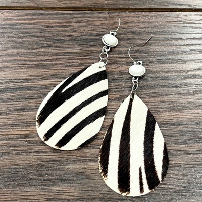 White Turquoise Hair On Hyde Leather Animal Earrings