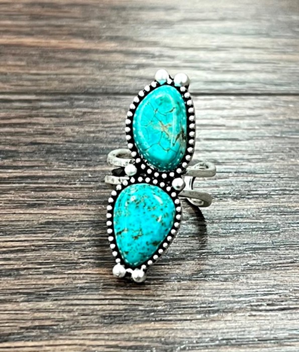 Navajo Turquoise Double Stone Cuff Ring