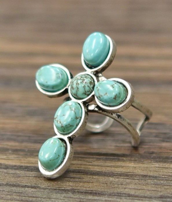 Turquoise Stone Cross Cuff Ring