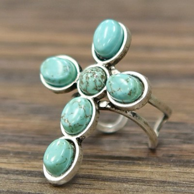 Turquoise Stone Cross Cuff Ring