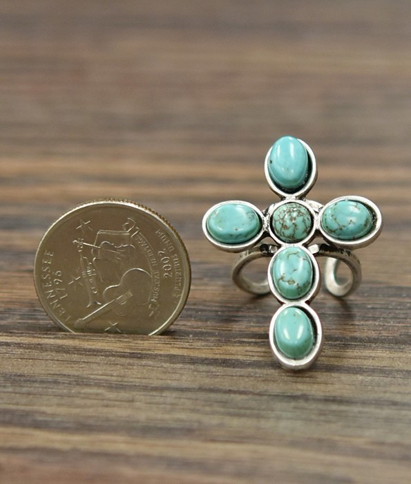 Turquoise Stone Cross Cuff Ring