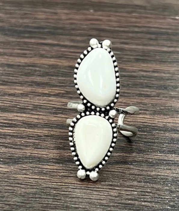 Navajo White Turquoise Double Stone Cuff Ring