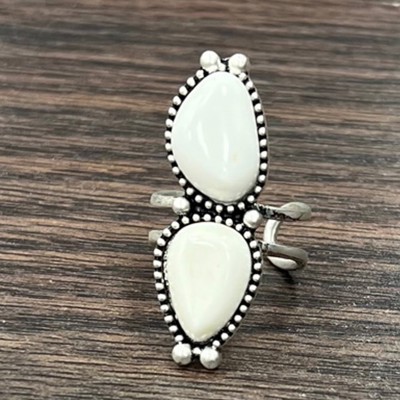 Navajo White Turquoise Double Stone Cuff Ring