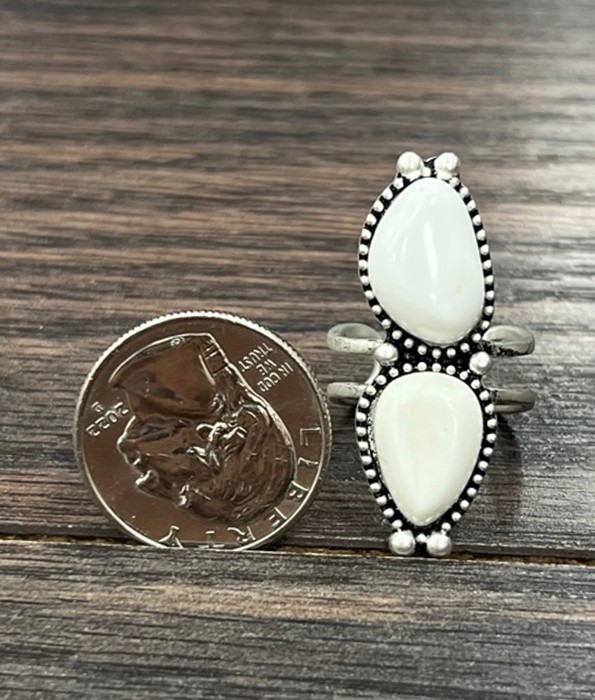 Navajo White Turquoise Double Stone Cuff Ring